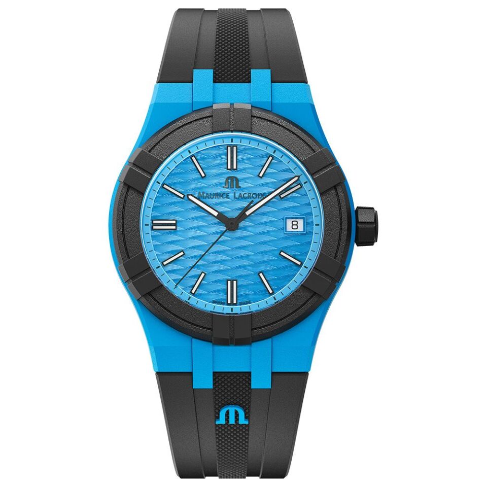 Maurice Lacroix AIKON #Tide 40 mm Mavi Kadran Siyah Kauçuk Kayışlı Kol Saati ML–AI200880080300-0
