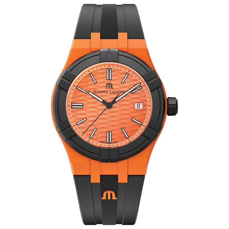 Maurice Lacroix AIKON #Tide 40 mm Turuncu Kadran Siyah Kauçuk Kayışlı Kol Saati ML–AI200850050300-0