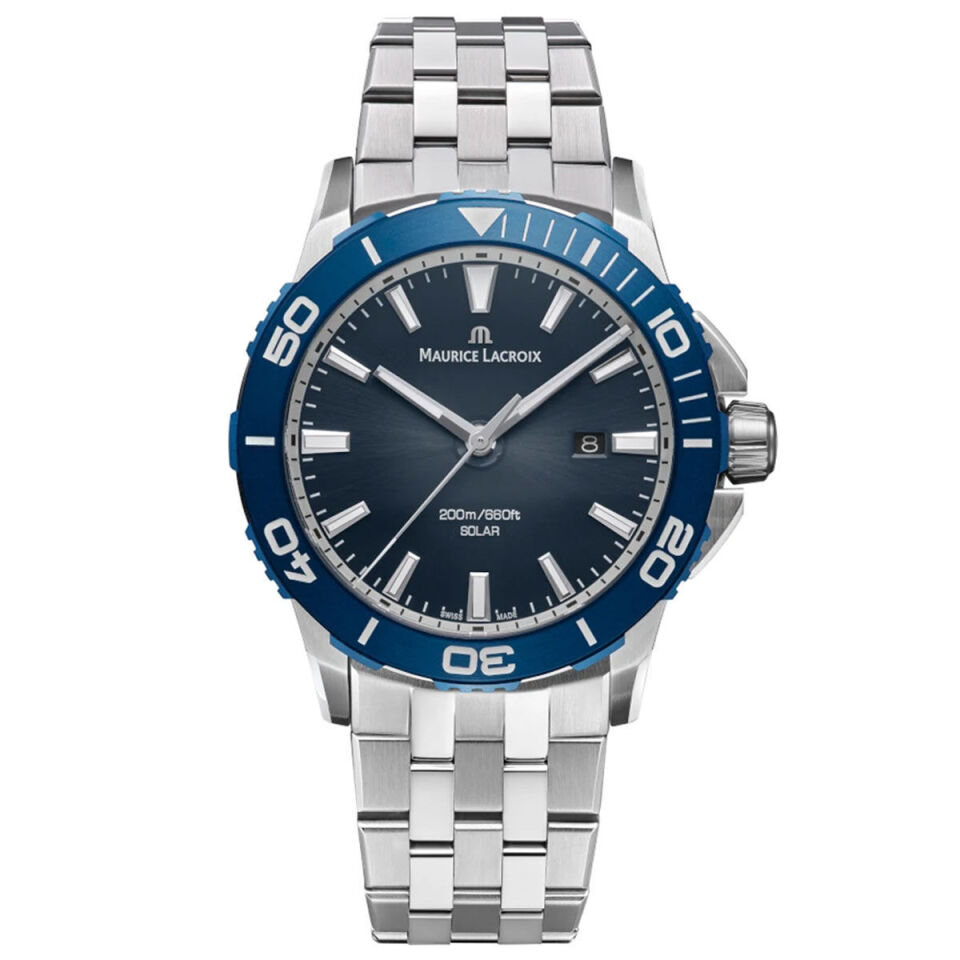 Maurice Lacroix PONTOS S Solar 42 mm Mavi Kadran Çelik Bilezikli Erkek Kol Saati ML–PT1008SSL42430-1