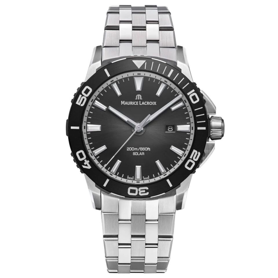 Maurice Lacroix PONTOS S Solar 42 mm Siyah Kadran Çelik Bilezikli Erkek Kol Saati ML–PT1008SSL22330-1