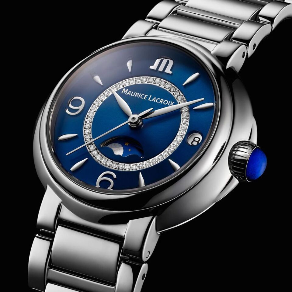 Maurice Lacroix FIABA Moonphase 32 mm Pırlantalı Mavi Kadran Kadın Kol Saati ML–FA1084SS002420-1